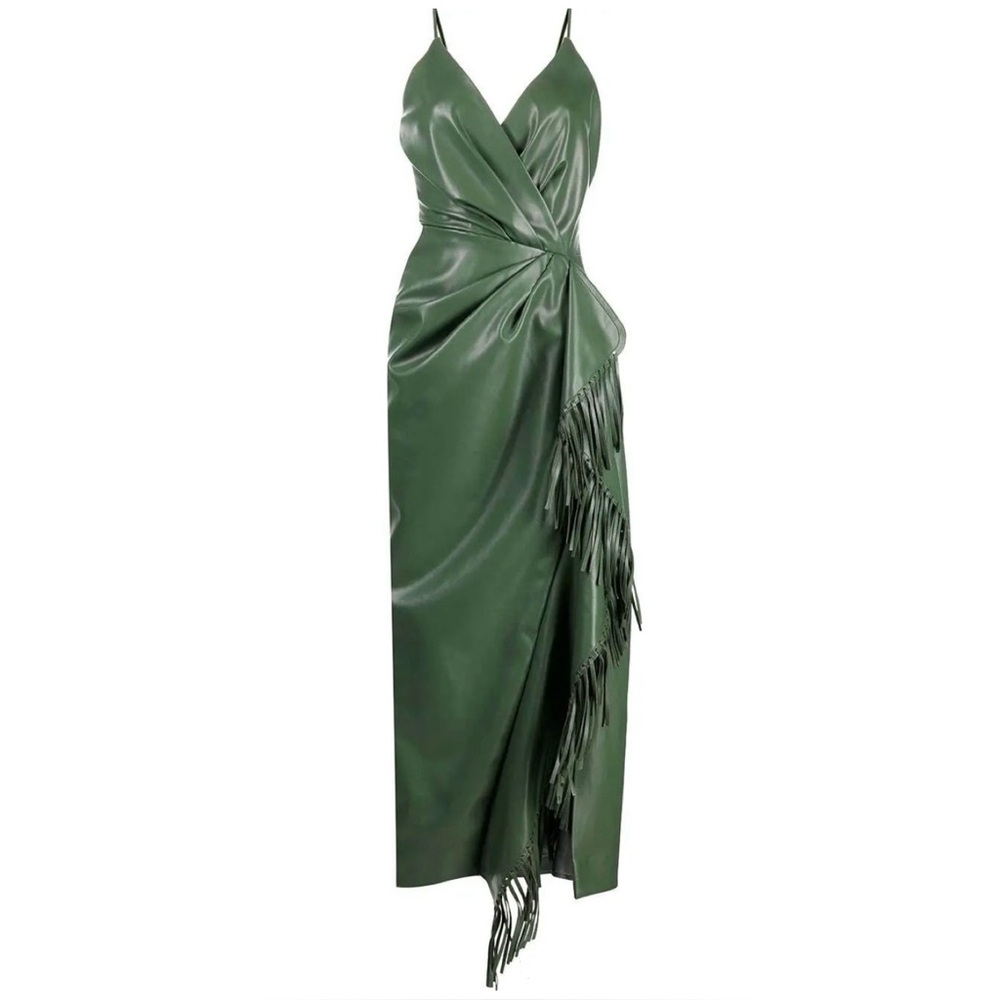Jonathan Simkhai Carlee Fringe Faux Leather Midi Dress - Hunter Green